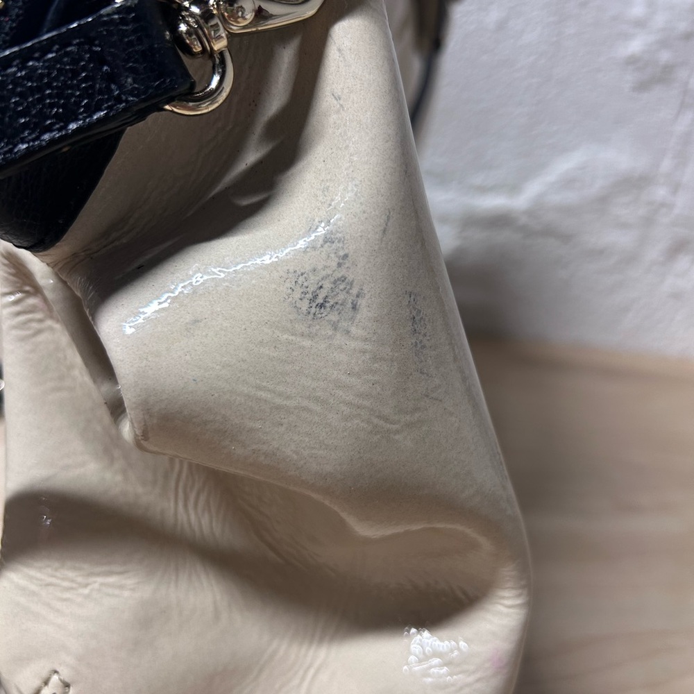 Kate Spade Auburn Place Cayton Satchel Bag Patent Cow Leather Cream and Black - Picture 14 of 15